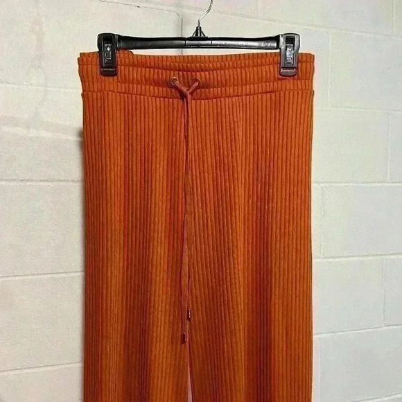 Calvin Klein Women Wide Leg Pants 2X Rust Ribbed Knit Pull on Loungewear Stretch - Picture 3 of 8